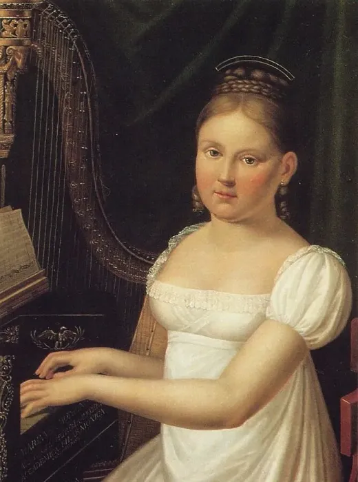 Framed Print : Portrait of the composer and harpist Marianna Bottini née Motroni-Andreozzi (1802-1858), First half Creator: Anonymous Framed Print : Portrait of the composer and harpist Marianna Bottini née Motroni-Andreozzi (1802-1858), First half Creator: Anonymous