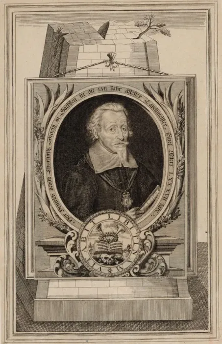 Framed Print : Portrait of the composer Heinrich Schutz (1585-1672), 1672 Framed Print : Portrait of the composer Heinrich Schutz (1585-1672), 1672
