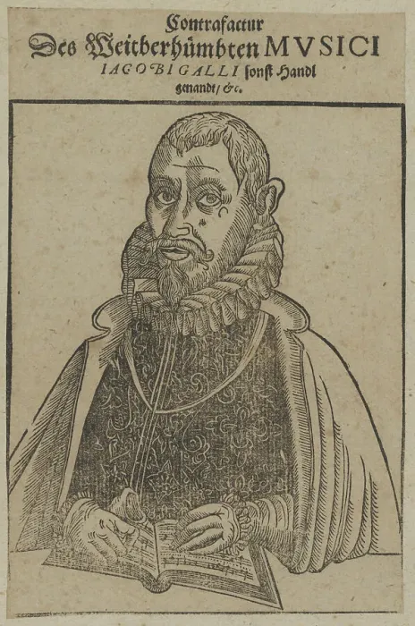 Framed Print : Portrait of the composer Jacobus Gallus (1550-1591), ca 1590. Creator: Anonymous Framed Print : Portrait of the composer Jacobus Gallus (1550-1591), ca 1590. Creator: Anonymous