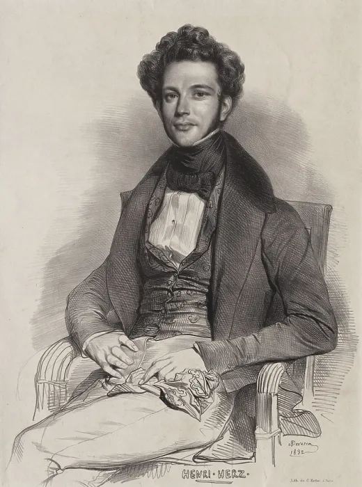 Framed Print : Portrait of the composer and pianist Henri Herz (1803-1888), 1832. Creator: Deveria, Achille (1800-1857) Framed Print : Portrait of the composer and pianist Henri Herz (1803-1888), 1832. Creator: Deveria, Achille (1800-1857)