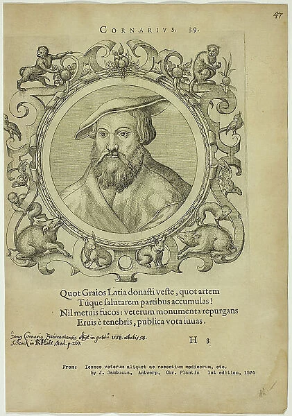 Portrait of Cornarius, published 1574. Creators: Unknown, Johannes Sambucus
