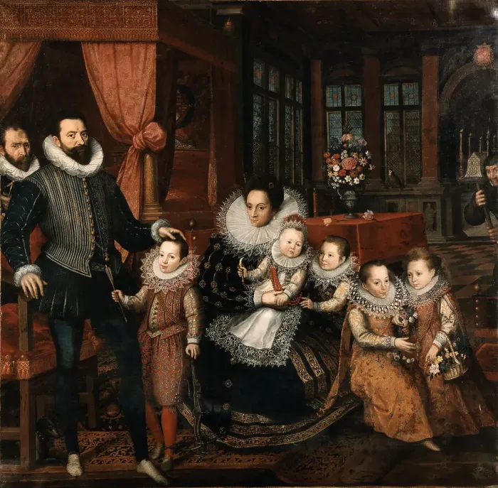 Framed Print : Portrait of Count Charles de Ligne, 2nd Prince of Arenberg (1550-1616) with his family, ca 1593. Creator: Pourbus, Frans, the Younger (1569-1622) Framed Print : Portrait of Count Charles de Ligne, 2nd Prince of Arenberg (1550-1616) with his family, ca 1593. Creator: Pourbus, Frans, the Younger (1569-1622)