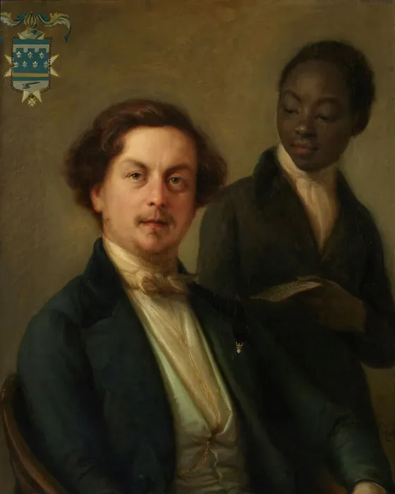 Framed Print : Portrait of Count Giuseppe Manara with his Ethiopian servant, 1842. Creator: Carnovali, Giovanni (1804-1873) Framed Print : Portrait of Count Giuseppe Manara with his Ethiopian servant, 1842. Creator: Carnovali, Giovanni (1804-1873)