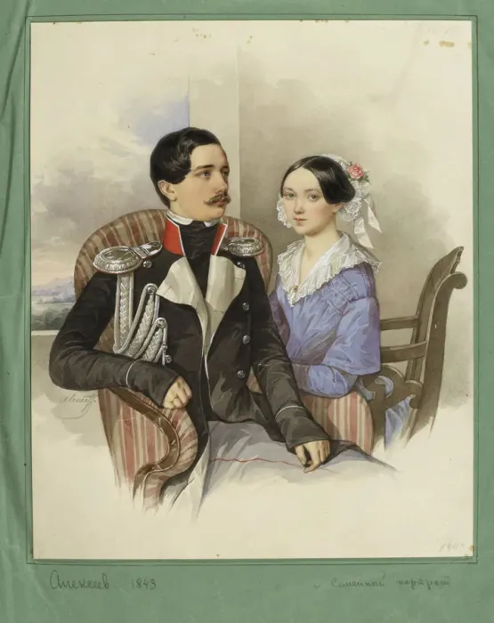 Framed Print : Portrait of Count Jakov Karlovich Sievers (1818-1865) and Countess Vera Mikhaylovna 1818-1865, 1843. Artist: Alexeyev, N. M. (active First Half of 19th cen. ) Framed Print : Portrait of Count Jakov Karlovich Sievers (1818-1865) and Countess Vera Mikhaylovna 1818-1865, 1843. Artist: Alexeyev, N. M. (active First Half of 19th cen. )