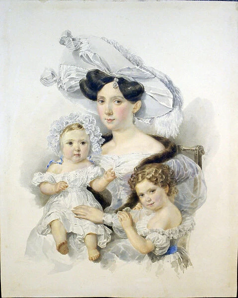 Portrait of Countess Elizaveta Nikolaevna Chernyshova (1808-1872), nee Zotova, with daughters, c. 18