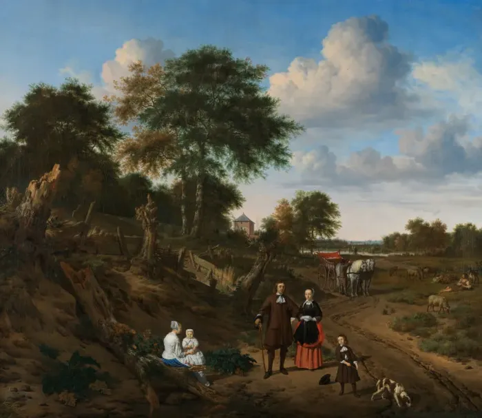 Framed Print : Portrait of a Couple with two Children and a Nursemaid in a Landscape, 1667. Artist: Velde, Adriaen, van de (1636-1672) Framed Print : Portrait of a Couple with two Children and a Nursemaid in a Landscape, 1667. Artist: Velde, Adriaen, van de (1636-1672)
