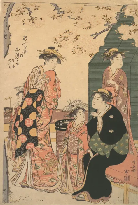 Framed Print : Portrait of the Courtesan Nioteru of the Ogiya, with Her Two Attendants Namiji and Ao Framed Print : Portrait of the Courtesan Nioteru of the Ogiya, with Her Two Attendants Namiji and Ao
