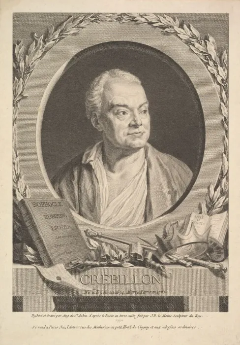 Framed Print : Portrait of Crebillon, 1770. Creator: Augustin de Saint-Aubin Framed Print : Portrait of Crebillon, 1770. Creator: Augustin de Saint-Aubin