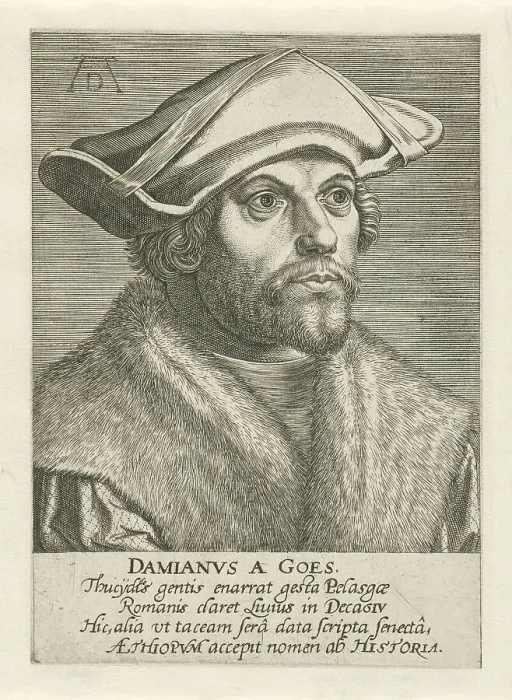 Framed Print : Portrait of Damião de Góis (1502-1574) after Albrecht Dürer, Between 1587 and 1600. Creator: Galle, Philipp (Philips) (1537-1612) Framed Print : Portrait of Damião de Góis (1502-1574) after Albrecht Dürer, Between 1587 and 1600. Creator: Galle, Philipp (Philips) (1537-1612)