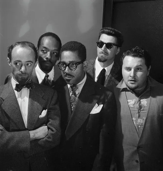 Framed Print : Portrait of Dave Lambert, John Simmons, Dizzy Gillespie, George Handy... New York, 1947. Creator: William Paul Gottlieb Framed Print : Portrait of Dave Lambert, John Simmons, Dizzy Gillespie, George Handy... New York, 1947. Creator: William Paul Gottlieb