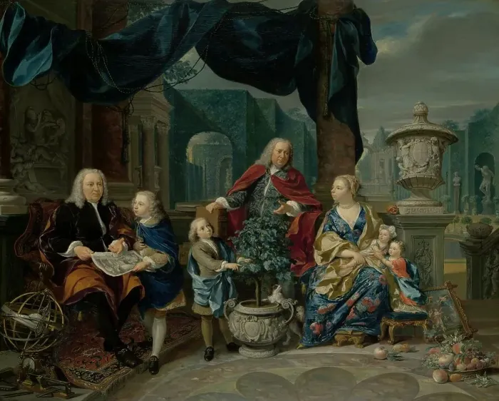 Framed Print : Portrait of David van Mollem with his Family, 1740. Creator: Nicolaas Verkolje Framed Print : Portrait of David van Mollem with his Family, 1740. Creator: Nicolaas Verkolje