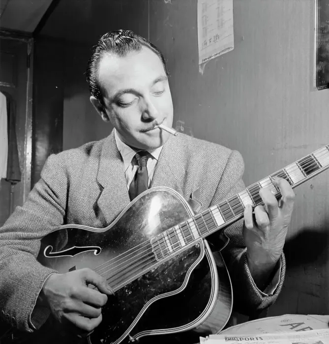 Framed Print : Portrait of Django Reinhardt, Aquarium, New York, N.Y. ca. Nov. 1946. Creator: William Paul Gottlieb Framed Print : Portrait of Django Reinhardt, Aquarium, New York, N.Y. ca. Nov. 1946. Creator: William Paul Gottlieb