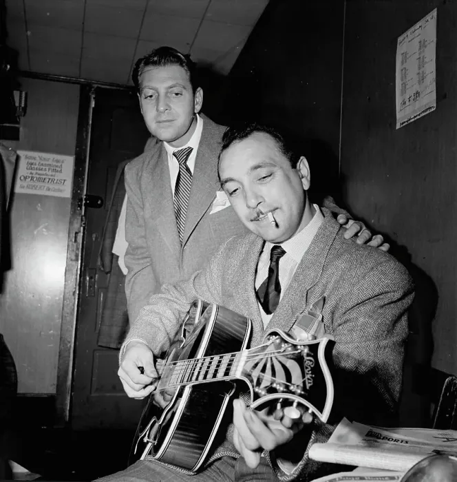Framed Print : Portrait of Django Reinhardt and David Rose, Aquarium, New York, N.Y. ca. Nov. 1946. Creator: William Paul Gottlieb Framed Print : Portrait of Django Reinhardt and David Rose, Aquarium, New York, N.Y. ca. Nov. 1946. Creator: William Paul Gottlieb