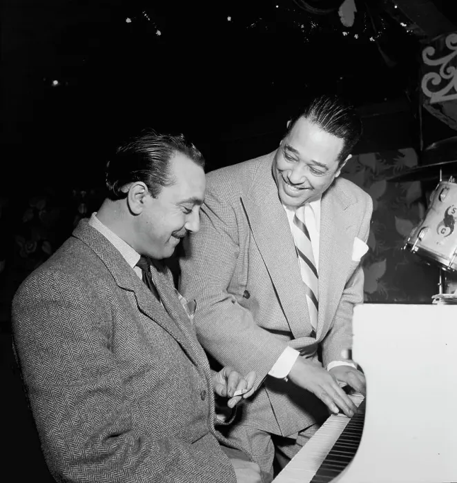 Framed Print : Portrait of Django Reinhardt and Duke Ellington, Aquarium, New York, N.Y. ca. Nov. 1946. Creator: William Paul Gottlieb Framed Print : Portrait of Django Reinhardt and Duke Ellington, Aquarium, New York, N.Y. ca. Nov. 1946. Creator: William Paul Gottlieb