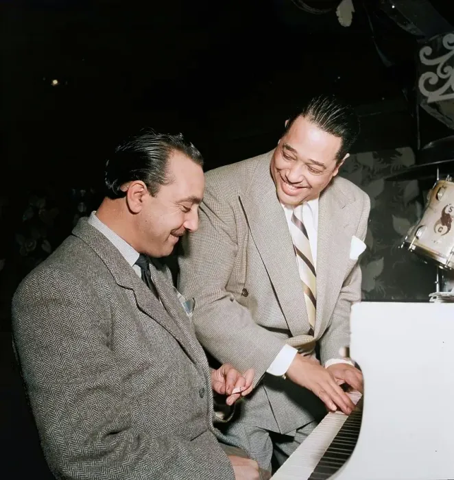 Framed Print : Portrait of Django Reinhardt and Duke Ellington, Aquarium, New York, N.Y. ca. Nov. 1946. Creator: William Paul Gottlieb Framed Print : Portrait of Django Reinhardt and Duke Ellington, Aquarium, New York, N.Y. ca. Nov. 1946. Creator: William Paul Gottlieb