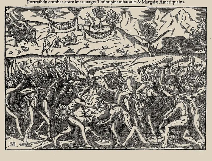 Framed Print : Portrait du combat entre les Sauvages Toüoupinambaoults et Margaias Amériquains. From Histoire d'un Creator: Bry, Theodor de (1528-1598). Portrait du combat entre les Sauvages Toüoupinambaoults et Margaias Amériquains Framed Print : Portrait du combat entre les Sauvages Toüoupinambaoults et Margaias Amériquains. From Histoire d'un Creator: Bry, Theodor de (1528-1598). Portrait du combat entre les Sauvages Toüoupinambaoults et Margaias Amériquains