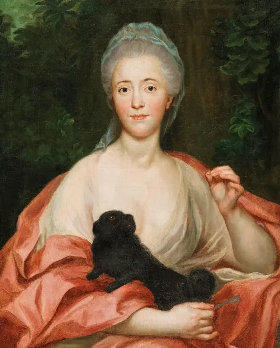 Framed Print : Portrait of Duchess Mariana de Silva-Bazan y Sarmiento (1739-1784), with dog Framed Print : Portrait of Duchess Mariana de Silva-Bazan y Sarmiento (1739-1784), with dog