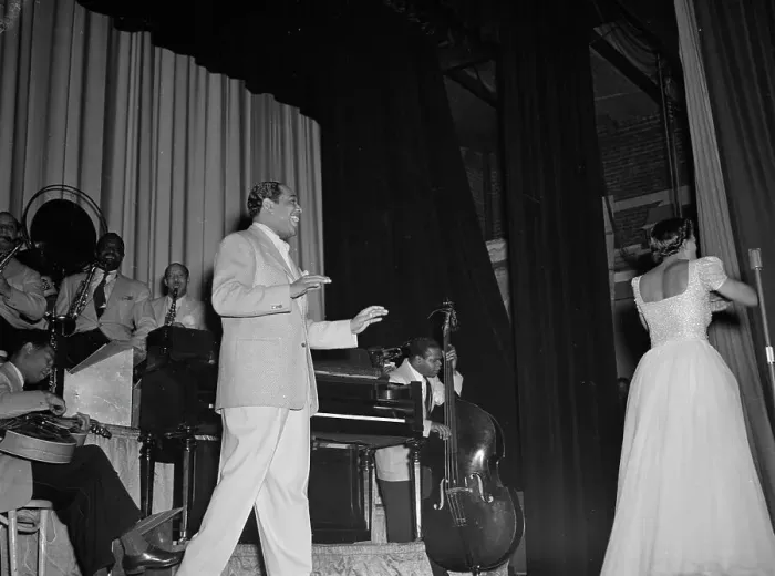 Framed Print : Portrait of Duke Ellington, Barney Bigard, Ben... Howard Theater(?), Washington, D.C. 1938. Creator: William Paul Gottlieb Framed Print : Portrait of Duke Ellington, Barney Bigard, Ben... Howard Theater(?), Washington, D.C. 1938. Creator: William Paul Gottlieb