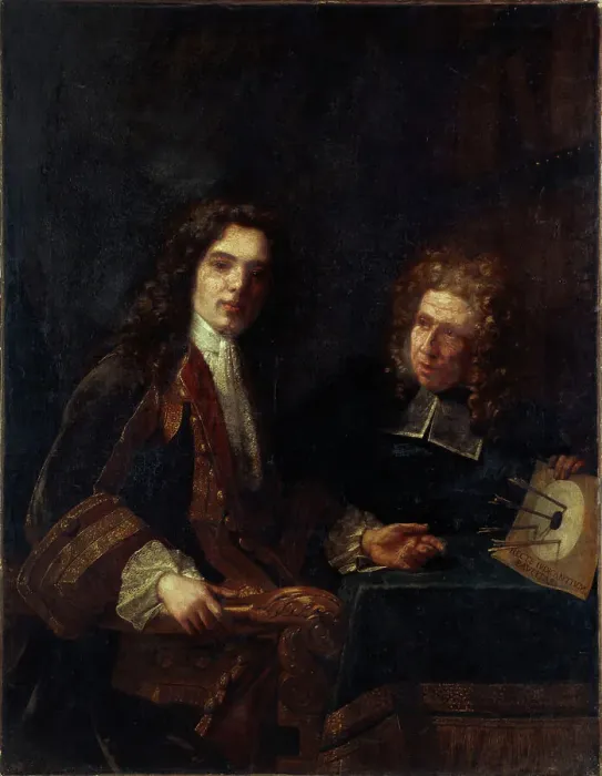 Framed Print : Portrait d'un maître et de son élève, c1700. Creator: Ecole Francaise Framed Print : Portrait d'un maître et de son élève, c1700. Creator: Ecole Francaise