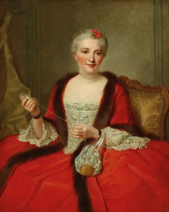 Framed Print : Portrait of an elegant lady, holding a weaving shuttle, 1751 Framed Print : Portrait of an elegant lady, holding a weaving shuttle, 1751