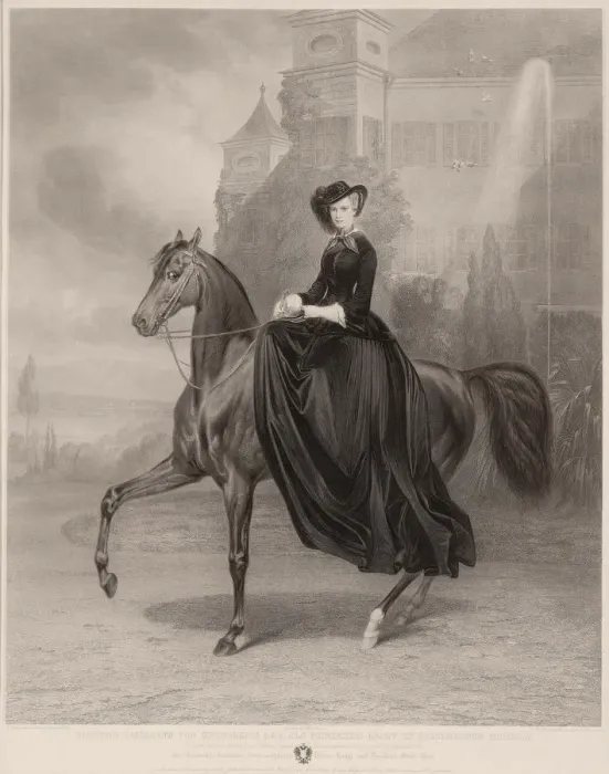 Framed Print : Portrait of Elisabeth of Bavaria on horseback, 1853. Artist: Fleischmann, Andreas Johann (1811-1878) Framed Print : Portrait of Elisabeth of Bavaria on horseback, 1853. Artist: Fleischmann, Andreas Johann (1811-1878)