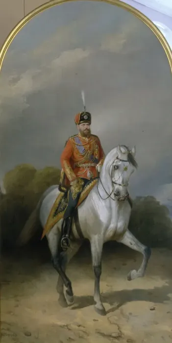 Framed Print : Portrait of the Emperor Alexander III (1845-1894) in the Uniform of the Hussar regiment of the Leib Guard, 1881. Artist: Sverchkov, Nikolai Yegorovich (1817-1898) Framed Print : Portrait of the Emperor Alexander III (1845-1894) in the Uniform of the Hussar regiment of the Leib Guard, 1881. Artist: Sverchkov, Nikolai Yegorovich (1817-1898)