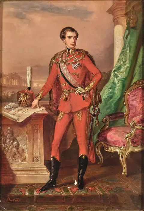 Framed Print : Portrait of Emperor Franz Joseph I of Austria (1830-1916), in Hungarian adjustation, 1852. Creator: Plank; Josef (1815-1901) Framed Print : Portrait of Emperor Franz Joseph I of Austria (1830-1916), in Hungarian adjustation, 1852. Creator: Plank; Josef (1815-1901)