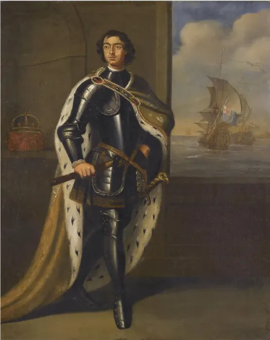 Framed Print : Portrait of Emperor Peter I the Great (1672-1725), 1690s. Artist: Kneller, Sir Gotfrey (1646-1723) Framed Print : Portrait of Emperor Peter I the Great (1672-1725), 1690s. Artist: Kneller, Sir Gotfrey (1646-1723)
