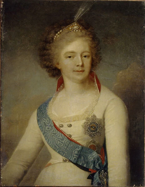 Portrait of Empress Maria Feodorovna (1759-1828) in the Chevalier Guard uniform, 1796. Artist: Borovikovsky, Vladimir Lukich (1757-1825)