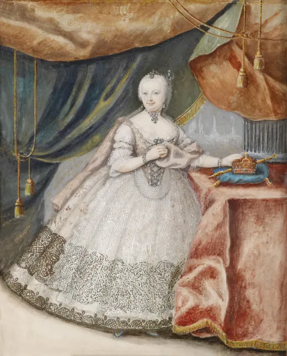Framed Print : Portrait of Empress Maria Theresia of Austria (1717-1780) in Lace Long Gown, c. 1740. Artist: Anonymous Framed Print : Portrait of Empress Maria Theresia of Austria (1717-1780) in Lace Long Gown, c. 1740. Artist: Anonymous