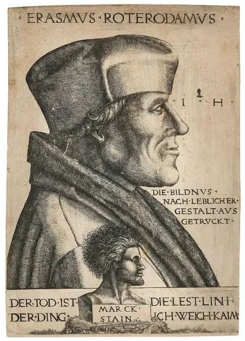 Framed Print : Portrait of Erasmus of Rotterdam (1467-1536), c1546-1555. Creator: Hopfer; Hieronymus (1500-1563) Framed Print : Portrait of Erasmus of Rotterdam (1467-1536), c1546-1555. Creator: Hopfer; Hieronymus (1500-1563)
