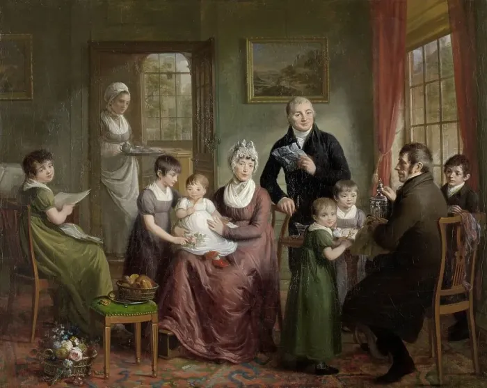 Framed Print : Portrait of the Family of Adrianus Bonebakker with Dirk L. Bennewitz, 1809. Creator: Adriaan De Lelie Framed Print : Portrait of the Family of Adrianus Bonebakker with Dirk L. Bennewitz, 1809. Creator: Adriaan De Lelie