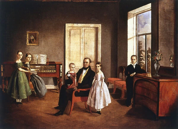 Portrait of a family in an interior, Russian, c1840