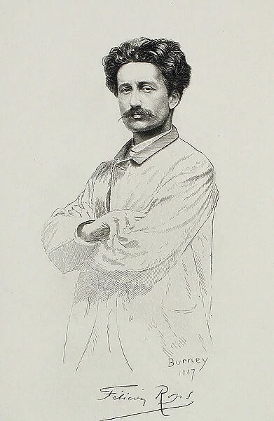 Portrait of Félicien Rops, 1887. Creators: Félicien Rops, Eugène Burney