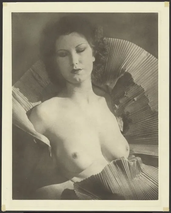Framed Print : Portrait (Female Nude Draped in Folded Fan-Like Paper), about 1920. Creator: Arthur J Kales Framed Print : Portrait (Female Nude Draped in Folded Fan-Like Paper), about 1920. Creator: Arthur J Kales