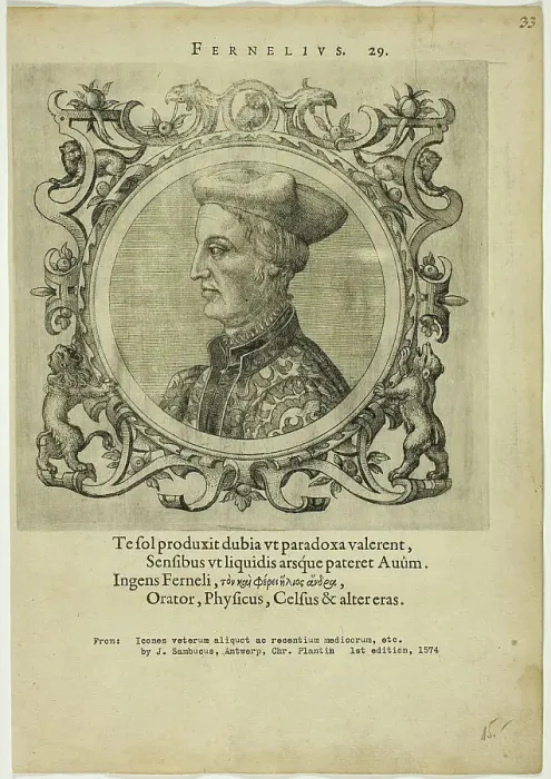 Framed Print : Portrait of Fernelius, published 1574. Creators: Unknown, Johannes Sambucus Framed Print : Portrait of Fernelius, published 1574. Creators: Unknown, Johannes Sambucus