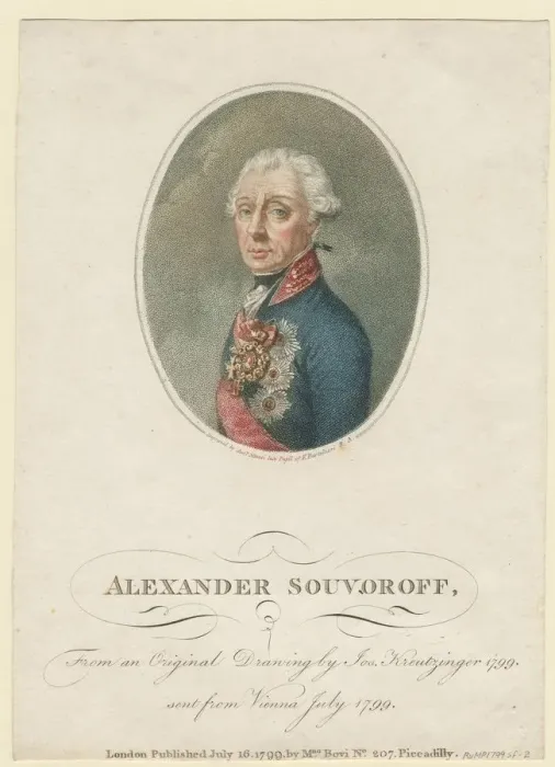 Framed Print : Portrait of Field Marshal Generalissimo Prince Alexander Suvorov (1729?1800), 1799. Artist: Kreuzinger, Josef (1757-1829) Framed Print : Portrait of Field Marshal Generalissimo Prince Alexander Suvorov (1729?1800), 1799. Artist: Kreuzinger, Josef (1757-1829)