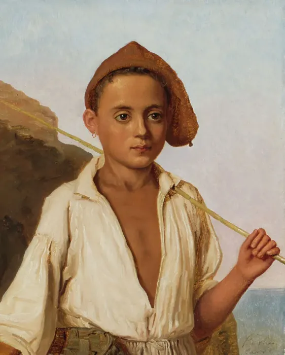 Framed Print : Portrait of a fisherman boy from Capri, c.1844. Creator: Christen Kobke