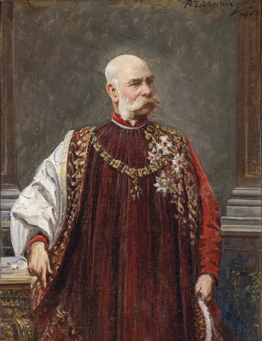 Framed Print : Portrait of Franz Joseph I of Austria as Grand Master of the Golden Fleece, 1903. Artist: Liebscher, Adolf (1857-1919) Framed Print : Portrait of Franz Joseph I of Austria as Grand Master of the Golden Fleece, 1903. Artist: Liebscher, Adolf (1857-1919)
