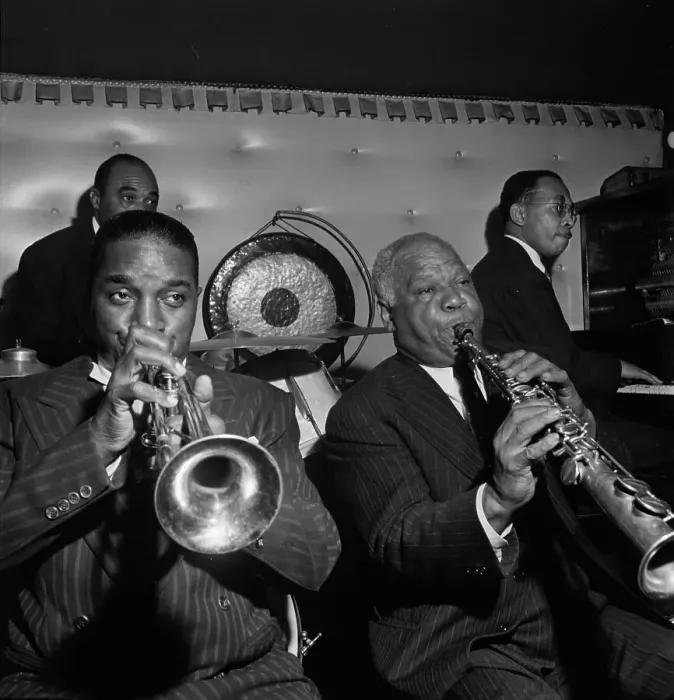 Framed Print : Portrait of Freddie Moore, Hot Lips Page, Sidney Bechet, and Lloyd...Jimmy Ryan's (Club), N.Y. 1947 Creator: William Paul Gottlieb Framed Print : Portrait of Freddie Moore, Hot Lips Page, Sidney Bechet, and Lloyd...Jimmy Ryan's (Club), N.Y. 1947 Creator: William Paul Gottlieb