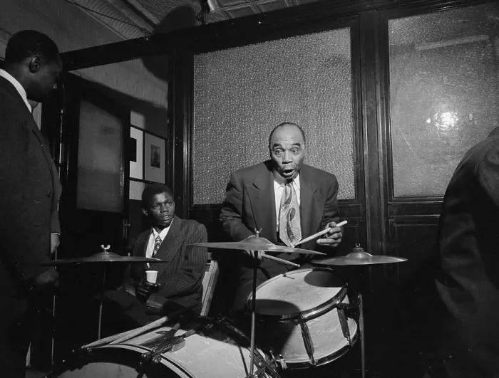 Framed Print : Portrait of Freddie Moore and Joe Thomas...Gottlieb's office party, Jamaica, Queens, N.Y. ca.1948. Creator: William Paul Gottlieb Framed Print : Portrait of Freddie Moore and Joe Thomas...Gottlieb's office party, Jamaica, Queens, N.Y. ca.1948. Creator: William Paul Gottlieb