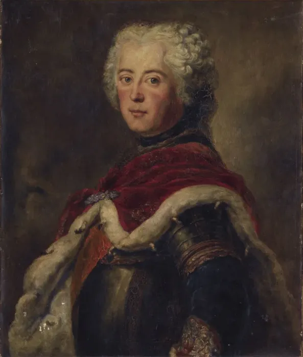 Framed Print : Portrait of Frederick II of Prussia (1712?1786). Artist: Pesne, Antoine (1683-1757) Framed Print : Portrait of Frederick II of Prussia (1712?1786). Artist: Pesne, Antoine (1683-1757)