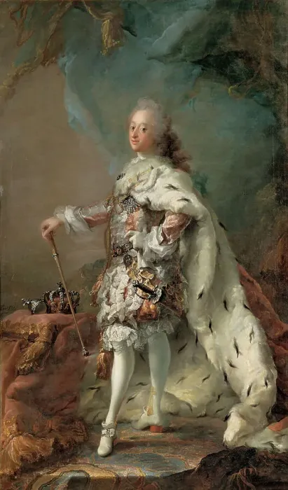 Framed Print : Portrait of Frederik V in Anointment Robe, 1748-1751. Creator: Carl Gustaf Pilo Framed Print : Portrait of Frederik V in Anointment Robe, 1748-1751. Creator: Carl Gustaf Pilo