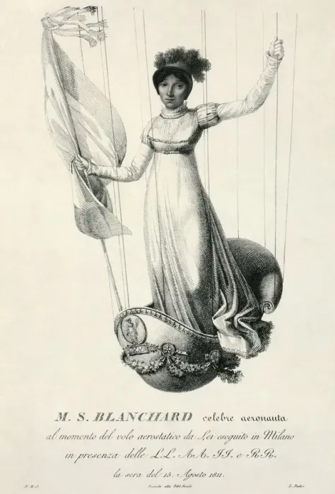 Framed Print : Portrait of French balloonist Sophie Blanchard during her flight in Milan, Italy, 1811. Artist: Luigi Rados Framed Print : Portrait of French balloonist Sophie Blanchard during her flight in Milan, Italy, 1811. Artist: Luigi Rados
