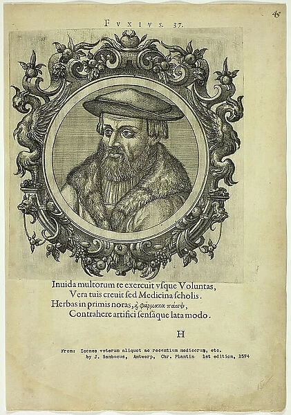 Portrait of Fuxius, published 1574. Creators: Unknown, Johannes Sambucus