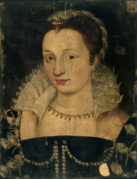 Framed Print : Portrait of Gabrielle d Estrees (1573-1599), ca 1590. Creator: Anonymous Framed Print : Portrait of Gabrielle d Estrees (1573-1599), ca 1590. Creator: Anonymous
