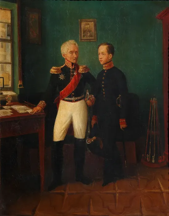 Framed Print : Portrait of General Fyodor Grigoryevich (Friedrich August) Goldgeuer (1771-1848) with Son Mikhail, c Artist: Anonymous Framed Print : Portrait of General Fyodor Grigoryevich (Friedrich August) Goldgeuer (1771-1848) with Son Mikhail, c Artist: Anonymous