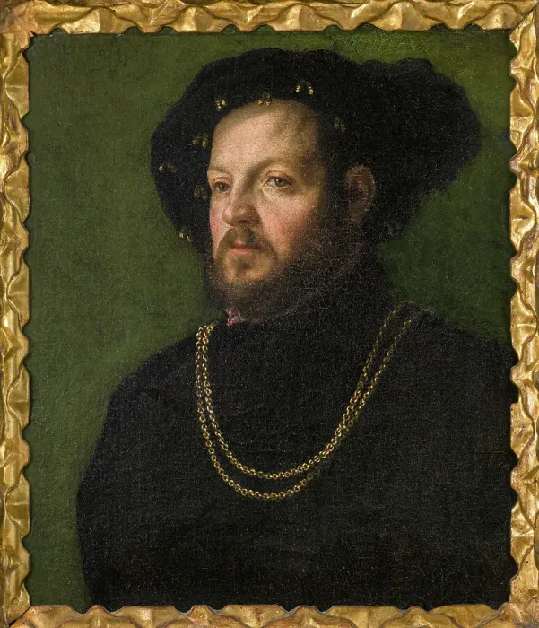 Framed Print : Portrait of a gentleman with a black beret, 1530-1535. Creator: Girolamo da Carpi (Girolamo Sellari) (1501-1556) Framed Print : Portrait of a gentleman with a black beret, 1530-1535. Creator: Girolamo da Carpi (Girolamo Sellari) (1501-1556)