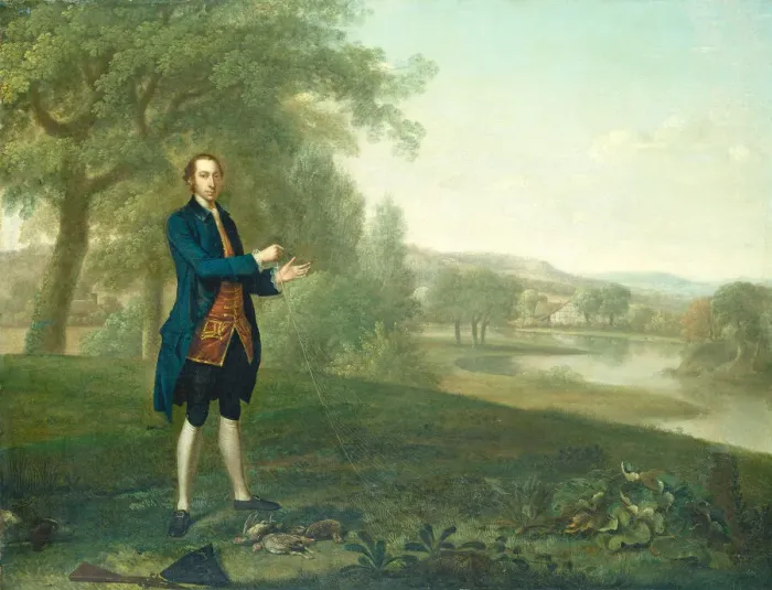 Framed Print : Portrait of a Gentleman Netting Partridges, 1756. Creator: Arthur Devis Framed Print : Portrait of a Gentleman Netting Partridges, 1756. Creator: Arthur Devis