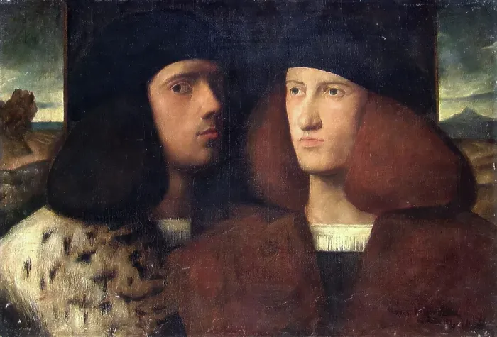 Framed Print : Portrait of two Gentlemen; Copy after Bellini, probably (1878-1879). Creator: Hans Heyerdahl Framed Print : Portrait of two Gentlemen; Copy after Bellini, probably (1878-1879). Creator: Hans Heyerdahl